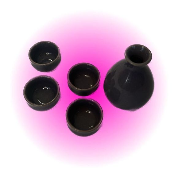 JAPANESE CLAY ENAMELLED SAKE SET PURPLE - Picture 2 of 4